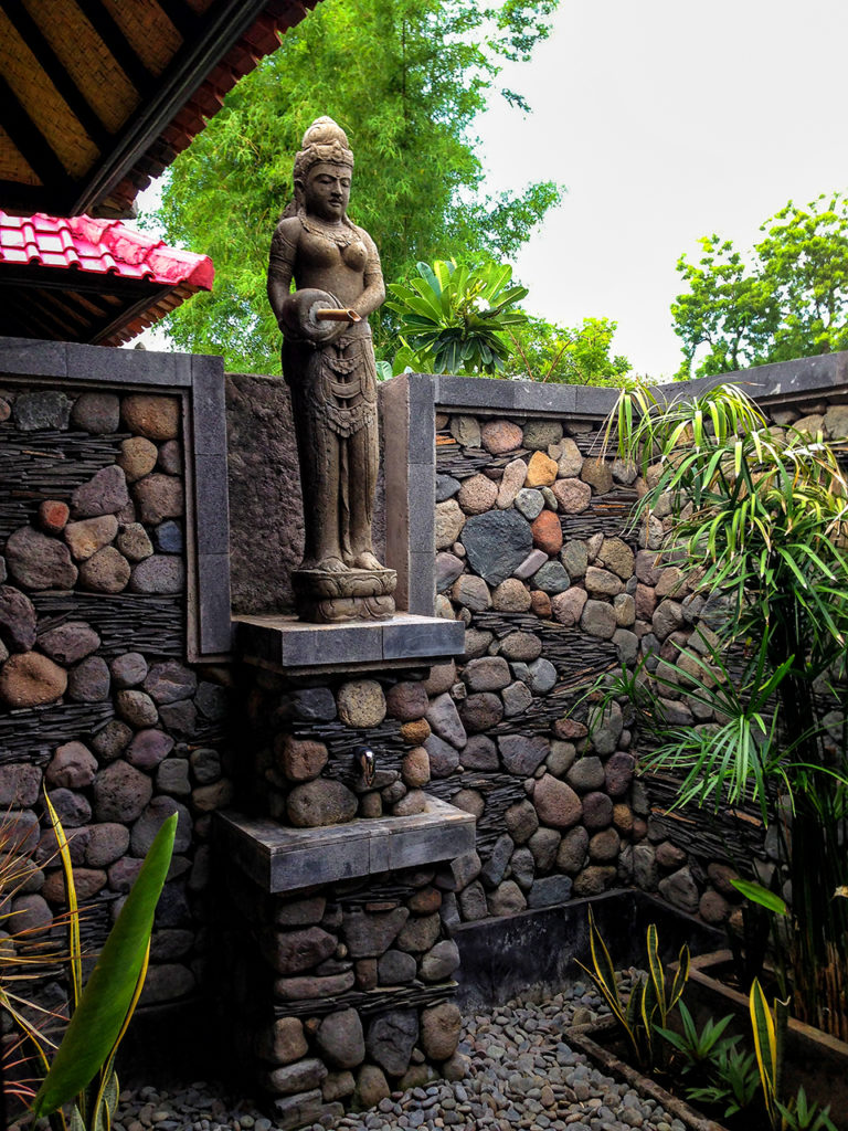 Beautiful outdoor shower statue in Bali Indonesia