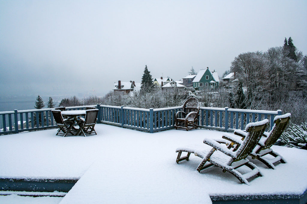 Winter deck with view in Seattle