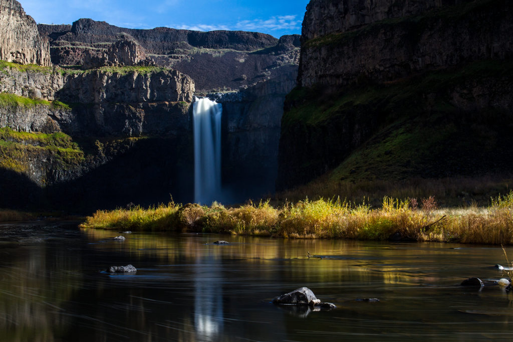 Palouse Falls from the bottom in gorgeous fall sun